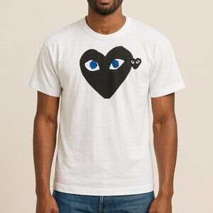 Comme Des Garcons PLAY Men's Black Heart Blue Eyes Short Sleeve Size Large
